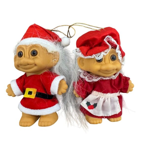 vintage Santa & Mrs. Claus Christmas Troll Dolls Red Outfit Plastic Figures 4-In - Picture 2 of 8